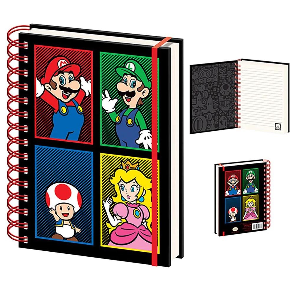 SUPER MARIO スーパーマリオ (40周年 ) - 4 Colour / A5 Wiro Notebook / ノート・メモ帳 - PGS